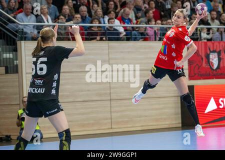 Halle, Deutschland. Dezember 2023. Halle, Deutschland 27. Dezember 2023: 1.HBL - Frauen - 2023/2024 - SV Union Halle-Neustadt Wildcats vs. BSV Zwickau Julia Niewiadomska (Halle) Credit: dpa/Alamy Live News Stockfoto