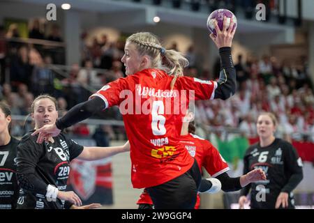 Halle, Deutschland. Dezember 2023. Halle, Deutschland 27. Dezember 2023: 1.HBL - Frauen - 2023/2024 - SV Union Halle-Neustadt Wildcats vs. BSV Zwickau Janne Lotta Woch (Halle) Credit: dpa/Alamy Live News Stockfoto