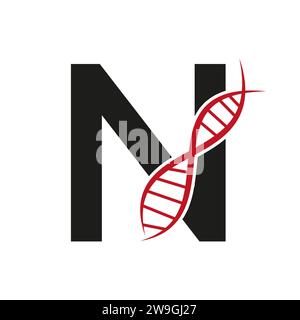 DNA-Logo auf Buchstabe N Vektor-Vorlage für Healthcare-Zeichen Stock Vektor