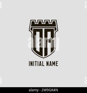 Monogramm ODER mit Schild Festung Logo Design Vektorgrafik Stock Vektor