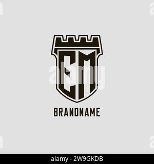 Monogramm EM mit Vektorgrafik im Stil des Shield Forress Logos Stock Vektor