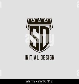 Monogramm SD mit Schild Festung Logo Design Vektorgrafik Stock Vektor