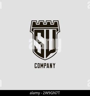 Monogramm SW mit Schild Festung Logo Design Vektorgrafik Stock Vektor
