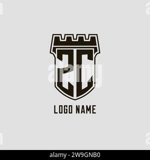 Monogramm ZC mit Schild Festung Logo Design Vektorgrafik Stock Vektor