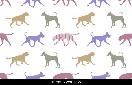 Nahtloses Muster. Verschiedene Hunde isoliert auf weißem Hintergrund. Hundesilhouetten. Endlose Textur. Design für Stoff, Dekor, Tapete. Vektoren. Stock Vektor