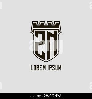 Monogramm ZN mit Schild Festung Logo Design Vektorgrafik Stock Vektor