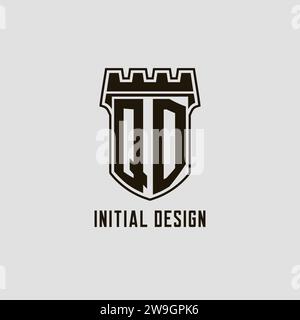 Monogramm QD mit Schild Festung Logo Design Vektorgrafik Stock Vektor