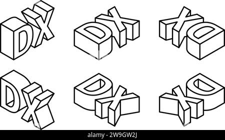 Einfacher 3D- und stereoskopischer Zeichensatz für DX Stock Vektor