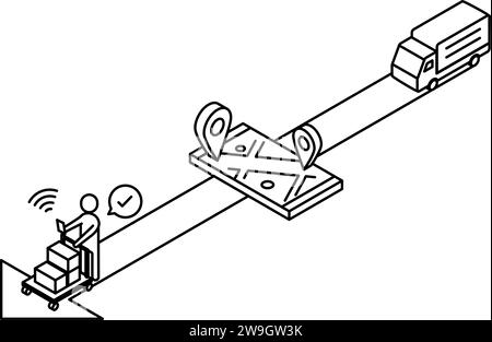 Abbildung Einfache isometrische Darstellung von Logistik- und Verteilungssystem und DX Stock Vektor