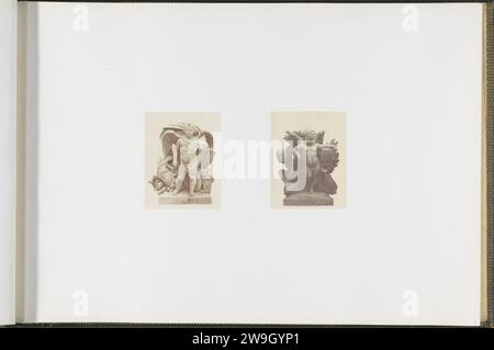 Plot-Modelle für Skulpturen am Palais du Louvre: Links 'l'histoire' von Théodore Francois Devaulx und rechts 'L'Anatomy' von Emile Hébert, ca. 1855 - ca. 1857 Fotografie Teil der Réunion des Tuileries au Louvre 1852-1857, Album 2. Paris Papier. Fototräger mit gesalzenem Papier Dauerausstellung, Museum. Skulptur, Reproduktion einer Skulptur Palais du Louvre. Tuilerieënpaleis. Louvre Museum. Paris Stockfoto