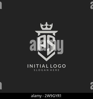 Ursprüngliche Vektorgrafik im PS-Abzeichen und Kronenlogo Stock Vektor