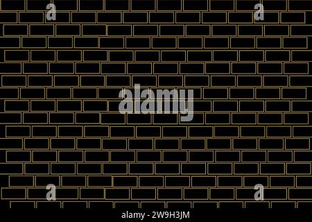 Luxuriöser schwarzer goldener Metallverlaufshintergrund mit verstörter Ziegelwand-Textur. Stock Vektor