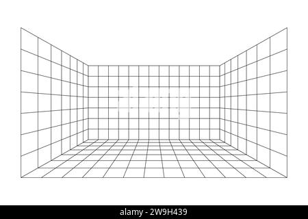 Illustration des Hintergrundvektors des perspektivischen Rasterraums. Stock Vektor