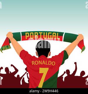 Pringsewu, Lampung, 25. November 2022; die Hand Eines Fans winkt zur Unterstützung der portugiesischen Mannschaft. Silhouette der Menschenmenge. Sportbanner. Stock Vektor