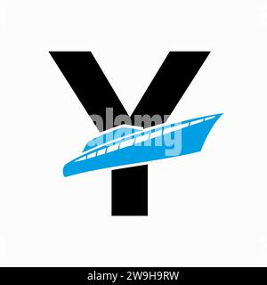 Bootslogo mit Y-Buchstaben. Schiffssymbol, Yacht-Logo-Symbol Stock Vektor
