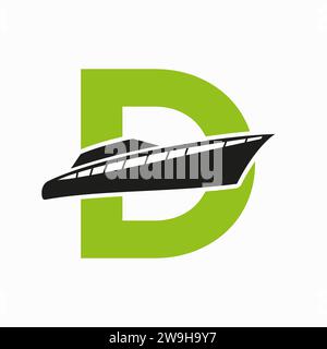Bootslogo mit D-Buchstaben. Schiffssymbol, Yacht-Logo-Symbol Stock Vektor