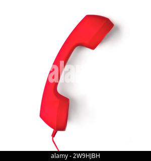 Roter Hörer eines alten Telefons auf weißem Hintergrund. Quadratisches Bild. Stockfoto