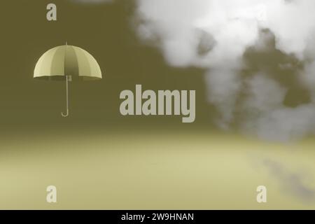 3D-Darstellung von gelbem Regenschirm und sich abzeichnenden Sturmwolken Stockfoto