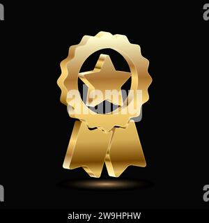 3D-Qualität garantiert eine Medaille mit Stern und Band. Realistische Grafiken Symbol für Zertifikatabzeichen, Prämienabzeichen. 3D-Vektordarstellung. Stock Vektor