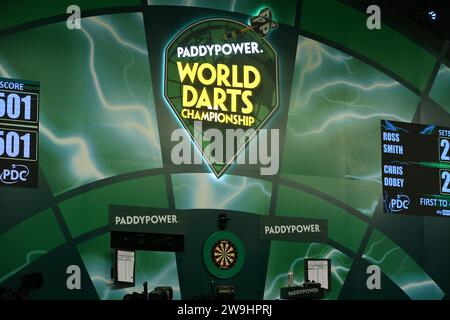 Alexandra Palace, London, Großbritannien. Dezember 2023. 2023/24 PDC Paddy Power World Dart Championships Tag 11 Nachmittagssitzung; die Bühne Credit: Action Plus Sports/Alamy Live News Stockfoto