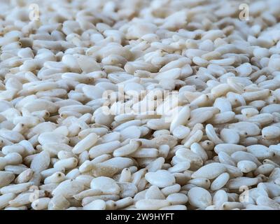 Makroaufnahme von verstreuten rohen Sesamsamen Stockfoto