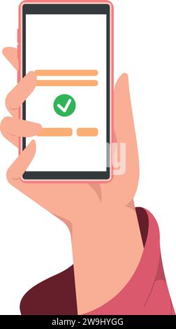 Isolierte Hand, die ein Smartphone mit Check App Vector hält Stock Vektor