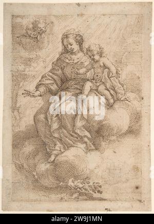 Madonna und Kind sitzen auf Wolken (Recto); Madonna und Kind in Reverse (verso) 1975 von Vicente Salvador Gomez Stockfoto