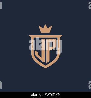 JP-Monogramm-Initiallogo mit Design-Ideen für Schild und Krone Stock Vektor
