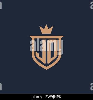 JO-Monogramm-Initiallogo mit Design-Ideen für Schild und Krone Stock Vektor
