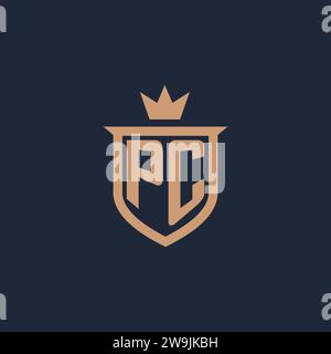 Das ursprüngliche PC-Monogramm-Logo mit Design-Ideen für Schild und Krone Stock Vektor