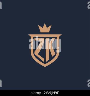 Initiallogo mit ZK-Monogramm und Design-Ideen für Schild und Krone Stock Vektor