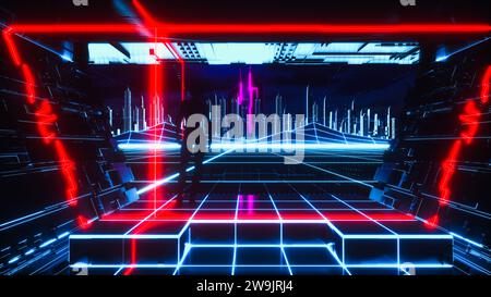 metaverse eine neonfarbene digitale Welt (3D-Rendering) Stockfoto