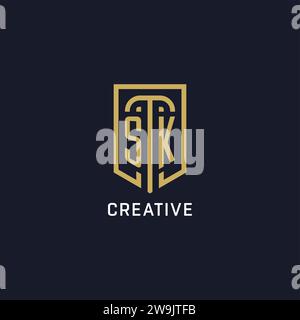 Ursprüngliches SK Shield Logo luxuriöser Stil, Creative Company Logo Design Vektorgrafik Stock Vektor