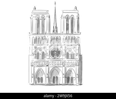 Illustration en noir et blanc de Monument de Paris, Notre Dame de Paris Stockfoto