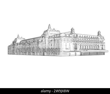 Illustration en noir et blanc de Monument de Paris, Musée d'Orsay Stockfoto