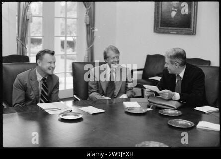 Zbigniew Brzezinski, Jimmy Carter und Cyrus Vance Stockfoto