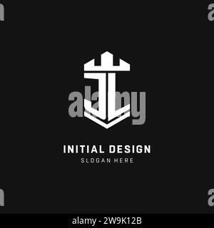 JL-Monogramm-Logo-Initiale mit Krone und Schildschutz-Form-Vektorgrafik Stock Vektor