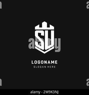 SU-Monogramm-Logo-Initiale mit Krone und Schildschutz-Form-Vektorgrafik Stock Vektor