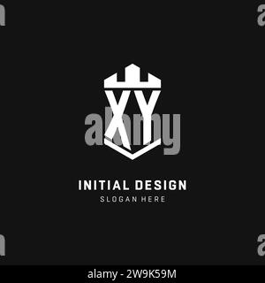 XY-Monogramm-Logo-Initiale mit Krone und Schildschutz-Form-Vektorgrafik Stock Vektor