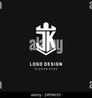 JK-Monogramm-Logo-Initiale mit Krone und Schildschutz-Form-Vektorgrafik Stock Vektor