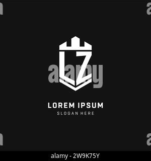 LZ-Monogramm-Logo-Initiale mit Krone und Schildschutz-Form-Vektorgrafik Stock Vektor