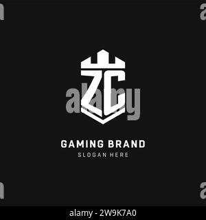 ZC-Monogramm-Logo-Initiale mit Krone und Schildschutz-Form-Vektorgrafik Stock Vektor