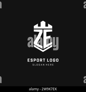 ZE-Monogramm-Logo-Initiale mit Krone und Schildschutz-Form-Vektorgrafik Stock Vektor