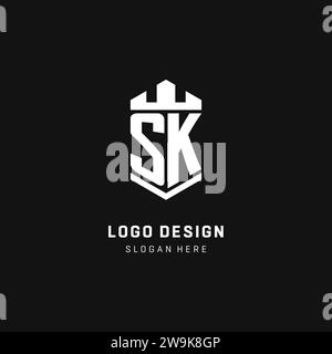 SK-Monogramm-Logo-Initiale mit Krone und Schildschutz-Form-Vektorgrafik Stock Vektor