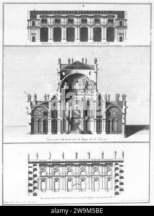 Zucchi, Lorenzo (1704–1779) nach Chiaveri, Gaetano (1689–1779) Katholische Hofkirche, Entwurf Querschnitt durch das Schiff und Aufrisse der Mittelschiffswand, Dresden, Kupferstichkabinett. Stockfoto