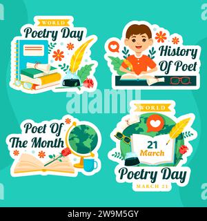 Poetry Day Label Flat Cartoon Hand Gezeichnete Vorlagen Hintergrund Illustration Stock Vektor