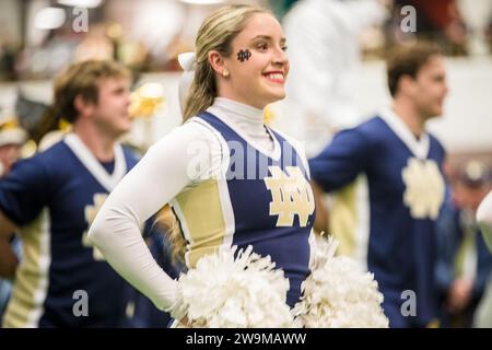 El Paso, Texas, USA. Dezember 2023. Notre Dame Fighting Irish Cheerleader treten während des Tony the Tiger Sun Bowl Fan Fiesta auf, das von El Paso Live im El Paso Convention Center präsentiert wird. Der Film führt zum 90. Jährlichen Tony The Tiger Sun Bowl zwischen den Oregon State Beavers und den Notre Dame Fighting Irish at Sun Bowl Stadium in El Paso, Texas. Prentice C. James/CSM/Alamy Live News Stockfoto