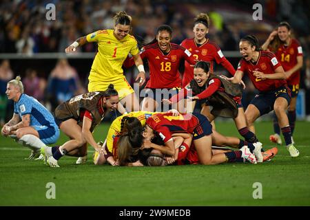 (231229) -- PEKING, 29. Dezember 2023 (Xinhua) -- hier ist die Auswahl der 10 wichtigsten internationalen Sportereignisse 2023 durch die Nachrichtenagentur Xinhua: Die FIFA Frauen-Weltmeisterschaft 2023 fand vom 20. Juli bis 20. August in Australien und Neuseeland statt. dies ist das erste Mal, dass das Turnier in der südlichen Hemisphäre mit 32 Teams und mehr als einer Gastgebernation ausgetragen wird. Spanien erreichte England 1-0 im Finale und wurde damit das zweite Land nach Deutschland, das sowohl Männer- als auch Frauen-Weltmeisterschaften gewann. Laut FIFA hatte das Turnier fast zwei Millionen Zuschauer Stockfoto