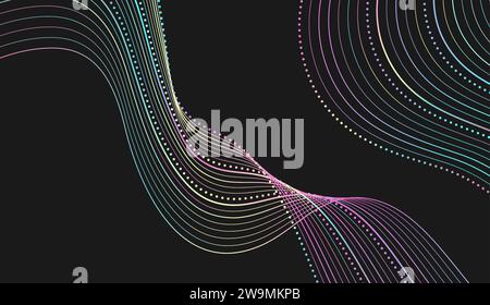 Holographischer, welliger, gepunkteter abstrakter futuristischer Hintergrund. Art-Deco-Tech-Ornament-Vektor-Design Stock Vektor