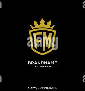 Anfängliche FM-Logo-Schildkrone, luxuriöse elegante Monogramm-Logo-Design-Vektorgrafik Stock Vektor
